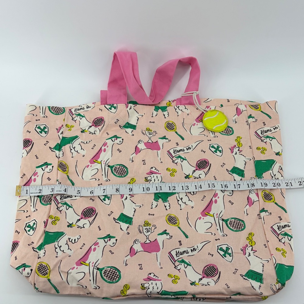 Tote Bag Pink One Size Tennis Dog Print Cotton Canvas Shopper - Picture 5 of 6
